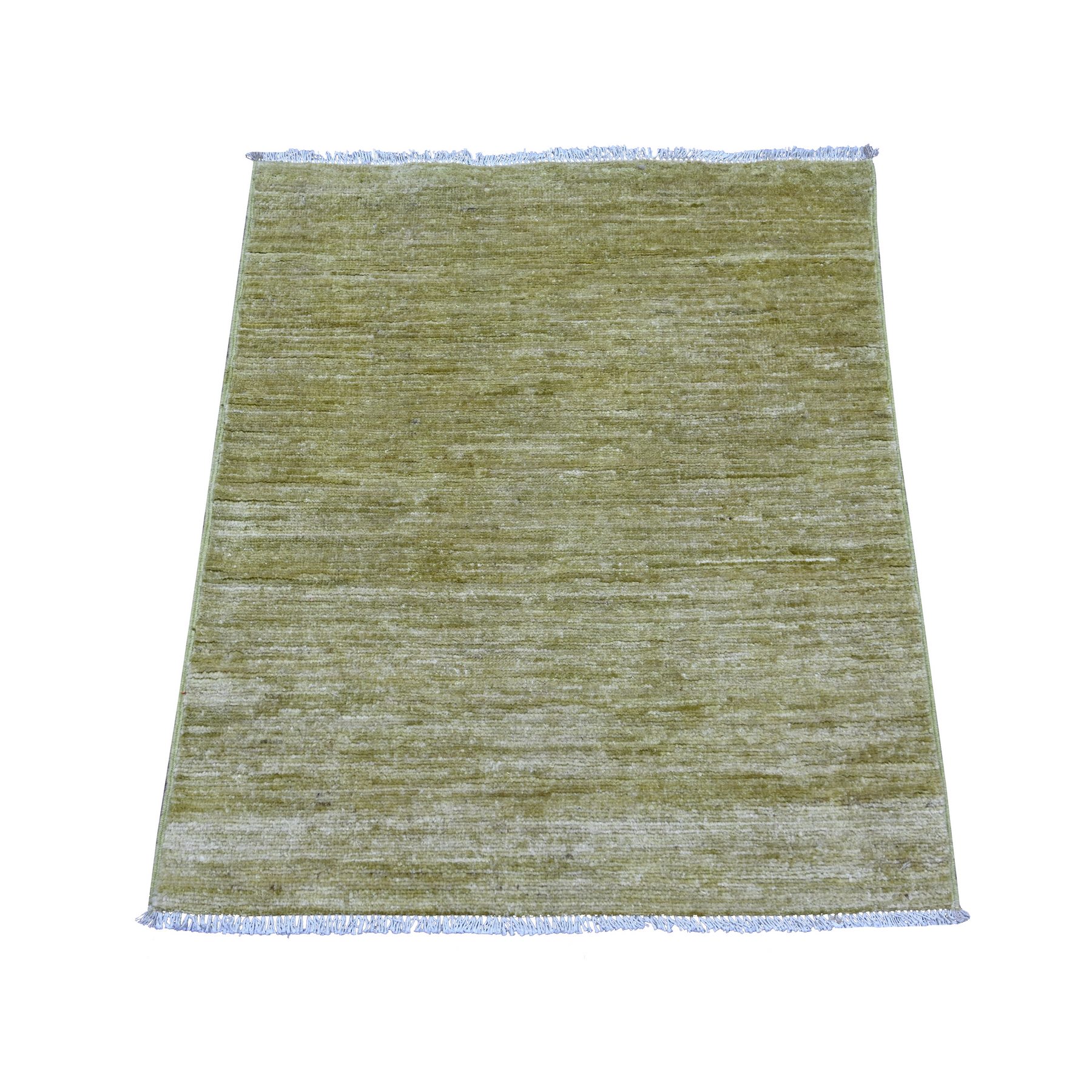 3'x3' Olive Green, Plain Solid Pattern, Hand Knotted, Hand Spun Ghazni Wool, Lush and Plush, Mat, Sample, Square, Oriental Rug 